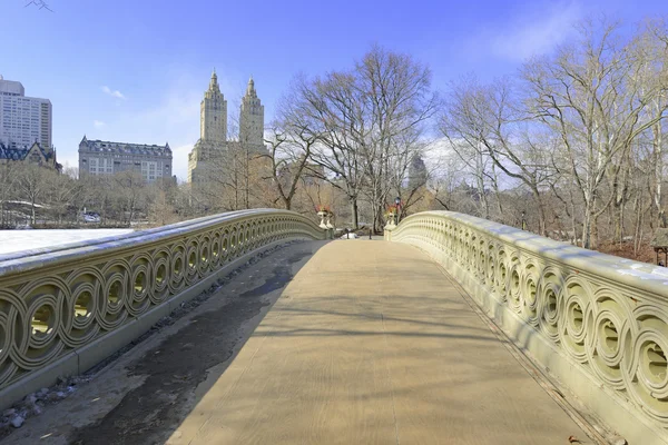 Central Park y el puente de proa en la nieve, Manhattan Nueva York —  Fotos de Stock