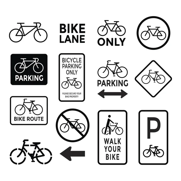 Signos de bicicleta vector conjunto en blanco y negro — Vector de stock