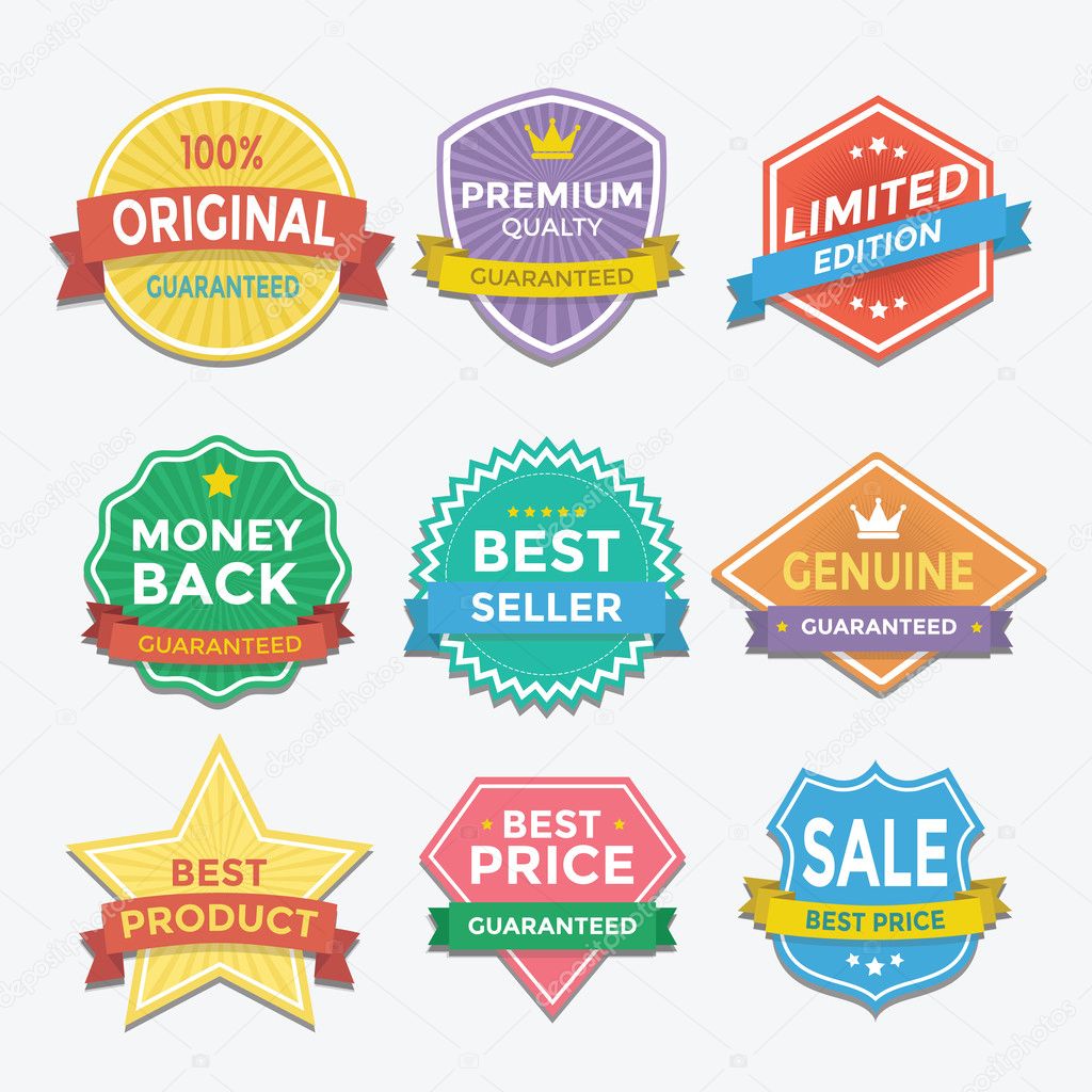 Flat color badges and labels promotion design vector