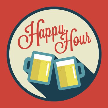 Happy hour illustration with beer over vintage background vector Happy hour illustration with beer over vintage background vector