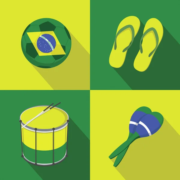 Brazilië voetbal voetbal pictogrammen vlakke stijl vector — Stockvector