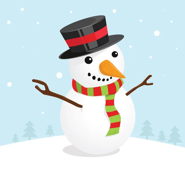 Kerstkaart met een schattig sneeuwpop — Stockvector