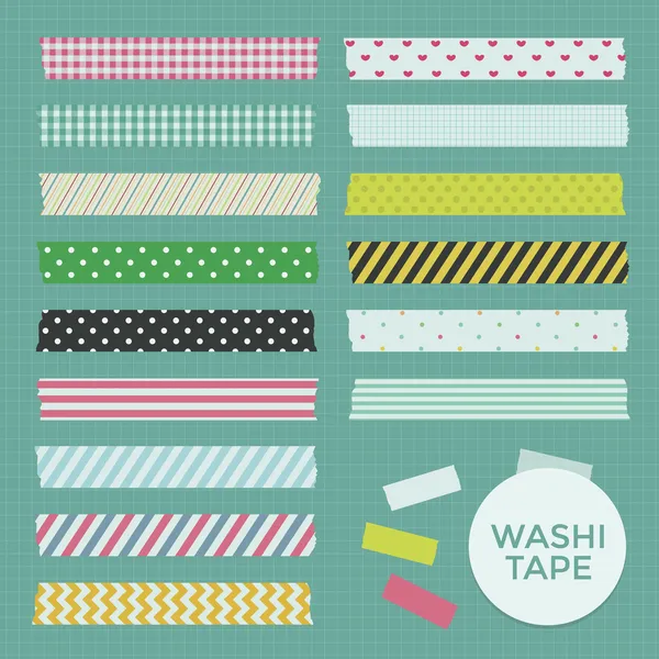 Colección vectorial de lindas tiras de cinta Washi estampadas — Vector de stock