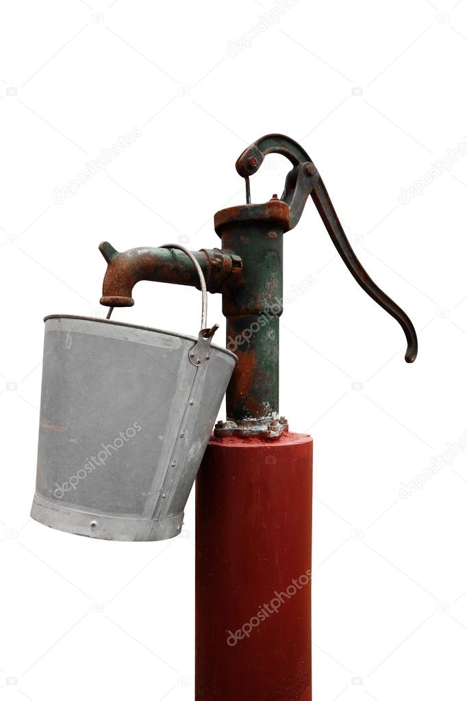 Hand water pump with metal bucket