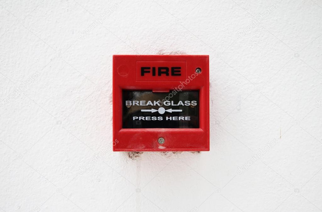 Fire alarm box on cement wall for warning and security system