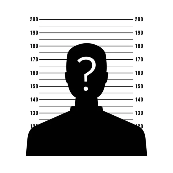 Silhouette Anonymous Man Question Mark Mugshot Police Lineup Background Vector — Stock Vector