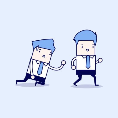 Businessman walks away from coworker crawling on the floor and calling out for help. Cartoon character thin line style vector. vector Businessman walks away from coworker crawling on the floor and calling out for help. Cartoon character thin line style vector. vector