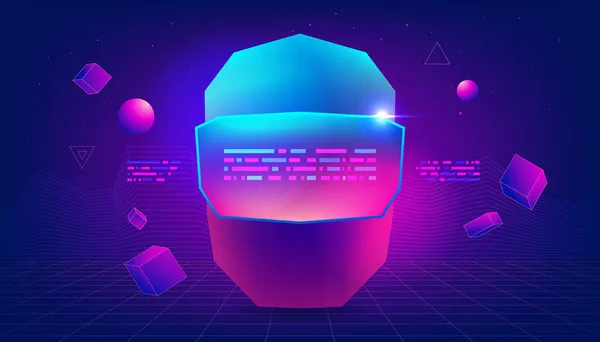 Büyütülmüş ya da sanal gerçeklik gözlükleriyle insan yüzü. Sanal gerçeklik kulaklığı. Video kaskı. Metaverse teknoloji konsepti.