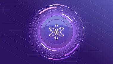 Kozmos madeni para bayrağı. ATOM para kripto para kavramı pankart arkaplanı.