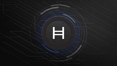 Hedera (HBAR) madeni para bayrağı. HBAR coin kripto para birimi konsept afiş arkaplanı.