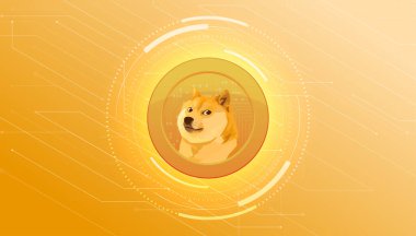 Dogecoin bayrağı. DOGE kripto para birimi konsept afiş arkaplanı.