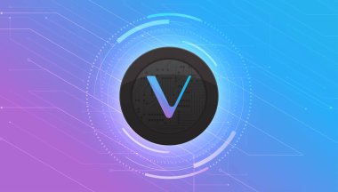 Vechain para bayrağı. VET bozuk para kripto para konsept afiş arkaplanı.