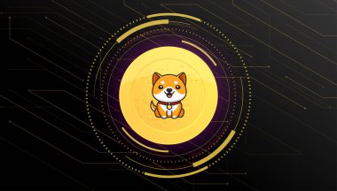 Bebek Doge Madeni Parası (BABYDOGE) pankartı. BaABYDOGE madeni para kripto para birimi konsept afiş arkaplanı.