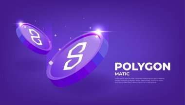 Çokgen (MATIC) para kripto para birimi konsept afiş arkaplanı.