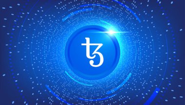 Tezos (XTZ) madeni para pankartı. XTZ para kripto para kavramı pankart arkaplanı.