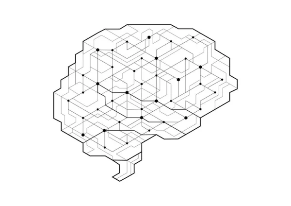 Dot Circuit Board Brain Simple Design Artificial Intelligence Concept — Stock Vector