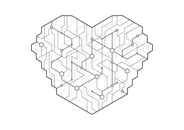 Dot Obvod Deska Srdce Tvar Jednoduchý Design Koncept Umělé Inteligence — Stockový vektor