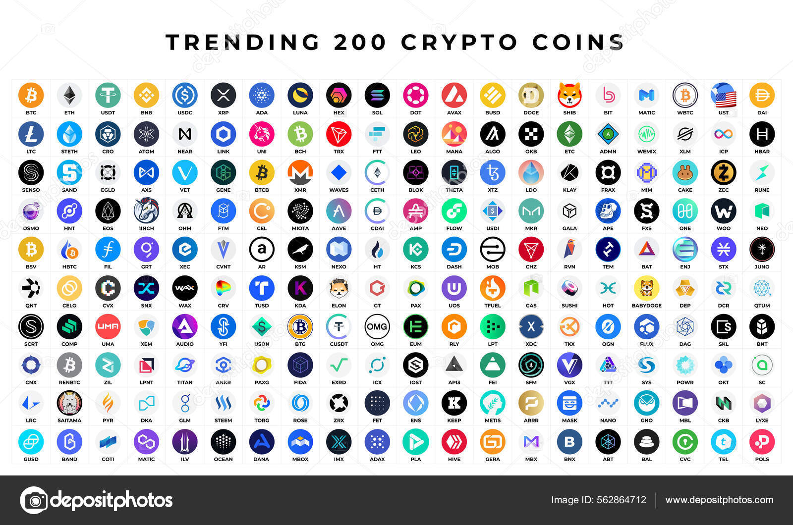 Trending 200 Crypto Coins Digital Cryptocurrency Defi Token Icons Set Stock  Vector by ©inueng 562864712