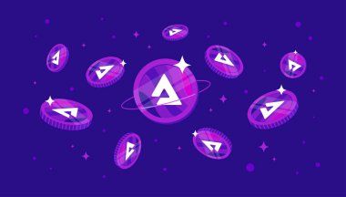 Audius (AUDIO) gökyüzünden para yağıyor. AUDIO kripto para birimi konsept afiş arkaplanı.