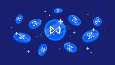 Gökten düşen Axie Infinity (AXS) sikkeleri. AXS kripto para birimi konsept afiş arkaplanı.