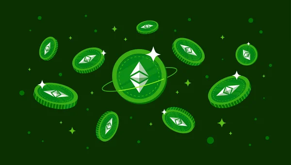 Ethereum Classic Etc Coins Falling Sky Etc Cryptocurrency Concept Banner — Stock Vector