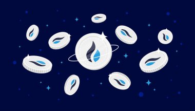 Huobi Token (HT) paraları gökten düşüyor. HT kripto para birimi konsept afiş arkaplanı.
