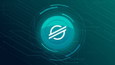 Stellar (XLM) şifreli para birimi temalı pankart. Modern yeşil arkaplanda yıldız parası veya XLM simgesi.