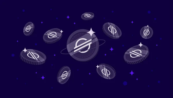 Pièces Stellaires Xlm Tombant Ciel Fond Bannière Concept Crypto Monnaie — Image vectorielle