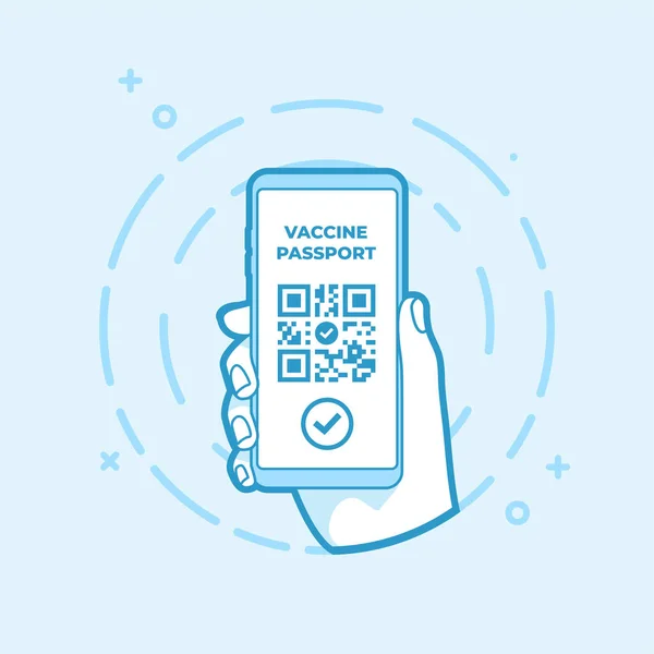 携帯電話の画面上のデジタルワクチンパスポート ワクチンパスポート用Qrコードのスキャン — ストックベクタ