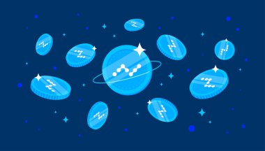 Nano (XNO) paralar gökyüzünden düşüyor. XNO kripto para birimi konsept afiş arkaplanı.