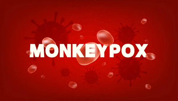 モンキーポックスウイルスがパンデミックバナーを発生 感染症 症状や予防措置に対する意識と警告のための天然痘ウイルスバナー — ストックベクタ