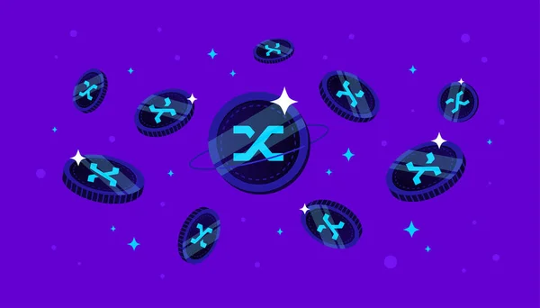 Synthetix Snx Coins Falling Sky Snx Cryptocurrency Concept Banner Background — Stock vektor