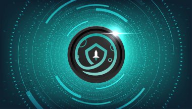 Güvenli Ay (SFM) şifreli para birimi temalı pankart. Modern siyah arkaplanda SFM simgesi.