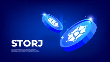 STORJ coin cryptocurrency concept banner background.