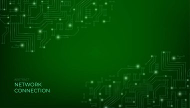 Yeşil arka plan ve yüksek teknoloji devre kartı dokusu. Elektronik anakart vektörü.