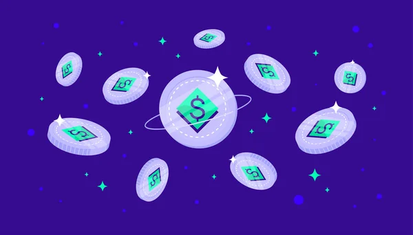 Pièces Neutrino Usd Usdn Tombant Ciel Usdn Crypto Monnaie Concept — Image vectorielle