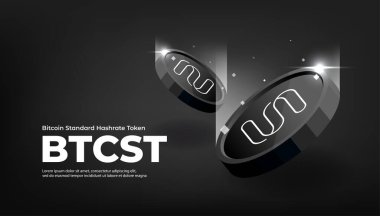 Bitcoin Standard Hashrate Token (BTCST) coin crypto currency themed banner. BTCST icon on modern black color background.