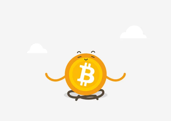 Bitcoin Yoga Pose Btc Coin Practicing Yoga Meditates Cryptocurrency Cartoon — Wektor stockowy