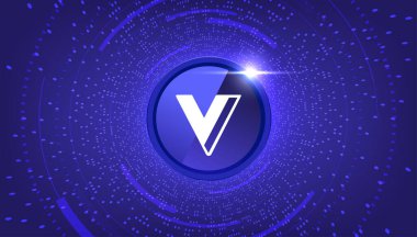 Voyager Token (VGX) para şifreli para birimi temalı pankart. Modern mavi arkaplanda VGX simgesi.