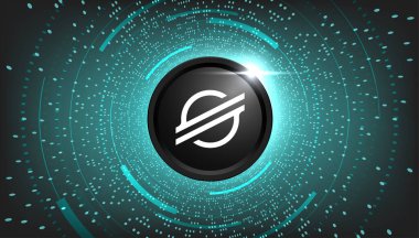 Stellar (XLM) şifreli para birimi temalı pankart. Modern yeşil arkaplanda XLM simgesi.