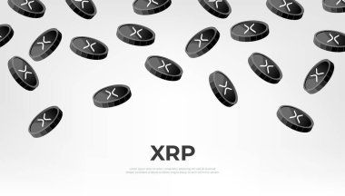Gökyüzünden XRP madeni parası düşüyor. XRP kripto para birimi konsept afiş arkaplanı.