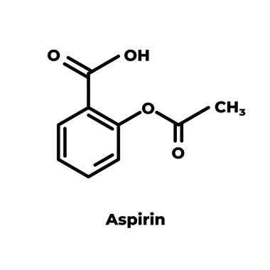 Asetilsaliklik asit (aspirin) ilaç molekülü. Beyaz arkaplanda iskelet formülü.