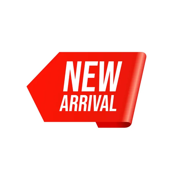 Nouvelle Étiquette Autocollant Rouge Arrivée Isolé Sur Fond Blanc — Image vectorielle