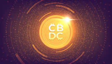 Koyu arkaplan afiş şablonu tasarımında CBDC 'nin gelecekten gelen dijital parası. Merkez Bankası Dijital Para Birimi Vektörü.