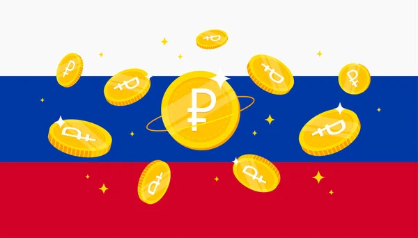 俄罗斯国旗背景上的数字卢布Rub硬币 央行数字货币 Cbdc 概念横幅背景 — 图库矢量图片