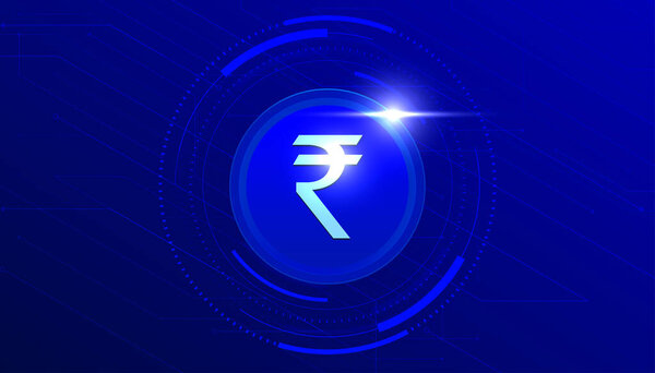Digital rupee currency, CBDC currency futuristic digital money on blue abstract technology background, vector.