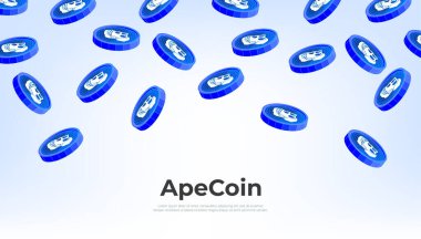 Gökten düşen ApeCoin (APE) sikkesi. APE kripto para birimi konsept afiş arkaplanı.