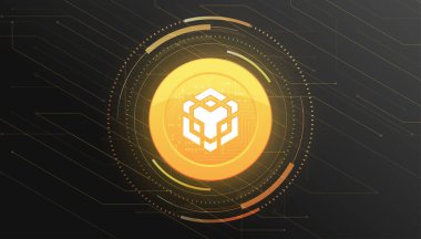 Binance (BNB) şifreli para birimi temalı pankart. Modern siyah arkaplan üzerindeki Binance madeni parası veya BNB simgesi.