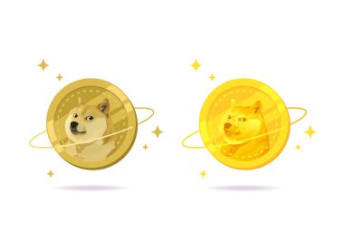 Dogecoin (DOGE) sikke düz simgesi beyaz arkaplan üzerinde izole.