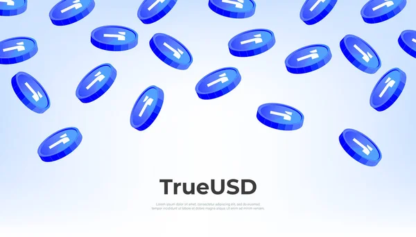 Trueusd Tusd Moneda Cayendo Del Cielo Fondo Banner Concepto Criptomoneda — Vector de stock
